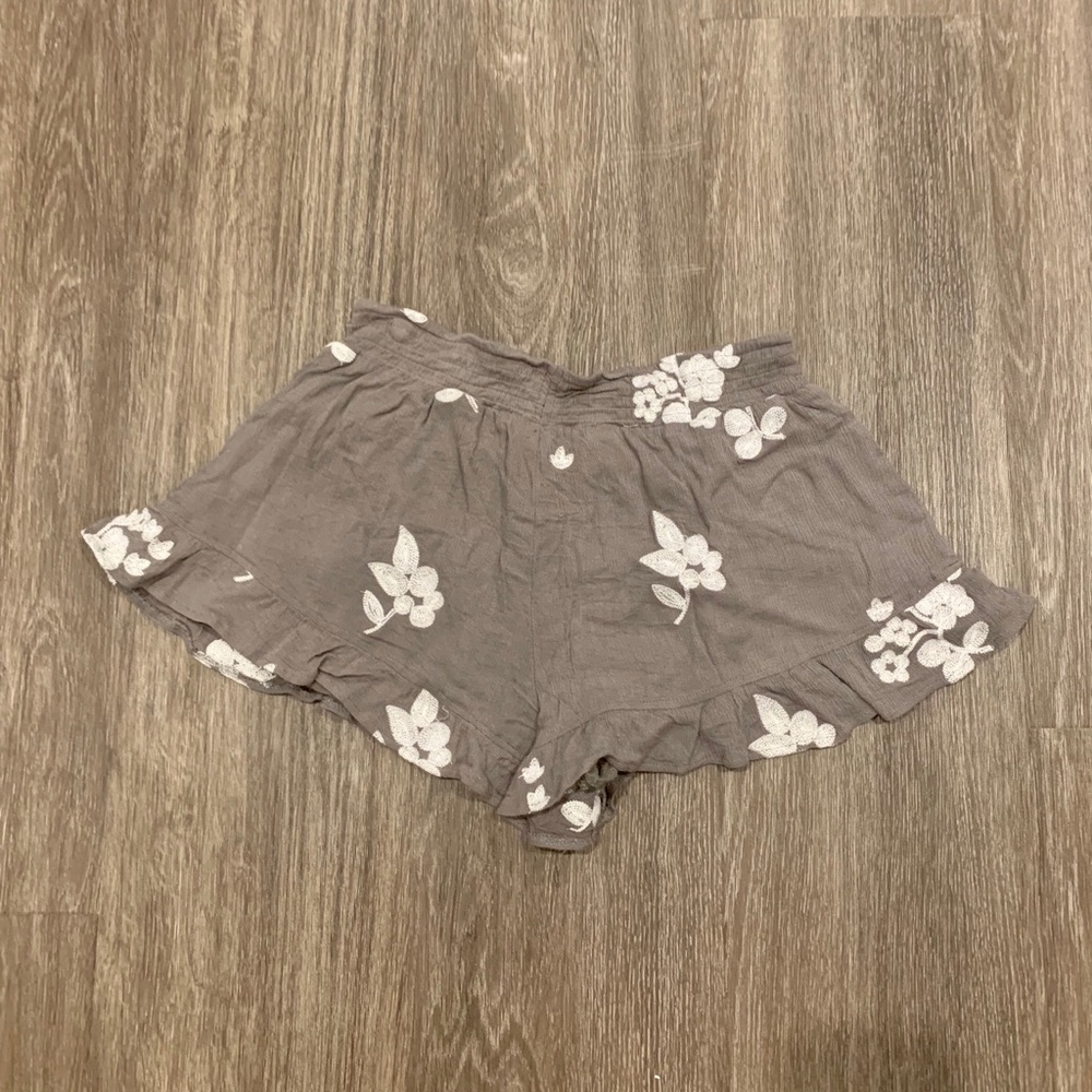 Altar’d State Gray / Olive Embroidered Flowy Short - Picture 2 of 4